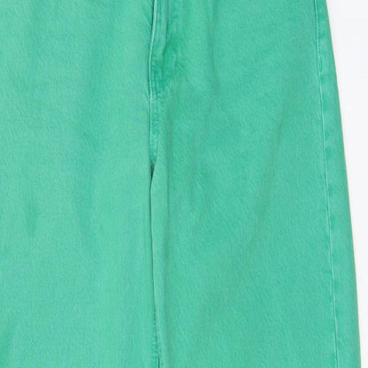 Zara Womens Green Cotton Wide-Leg Jeans Size 8 L28 in Regular Zip - Pockets