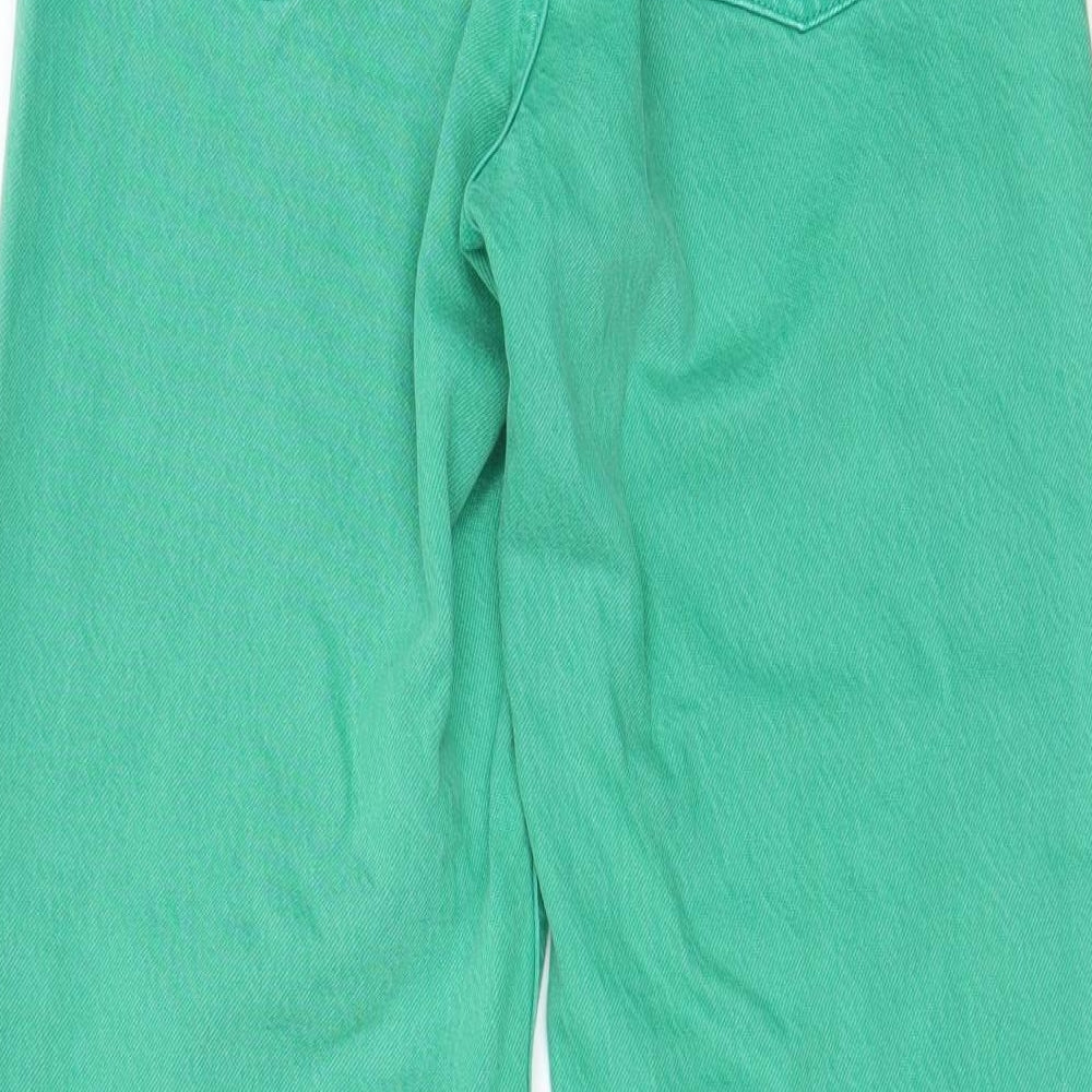 Zara Womens Green Cotton Wide-Leg Jeans Size 8 L28 in Regular Zip - Pockets