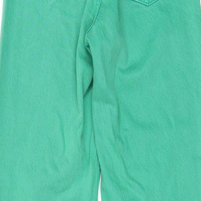 Zara Womens Green Cotton Wide-Leg Jeans Size 8 L28 in Regular Zip - Pockets
