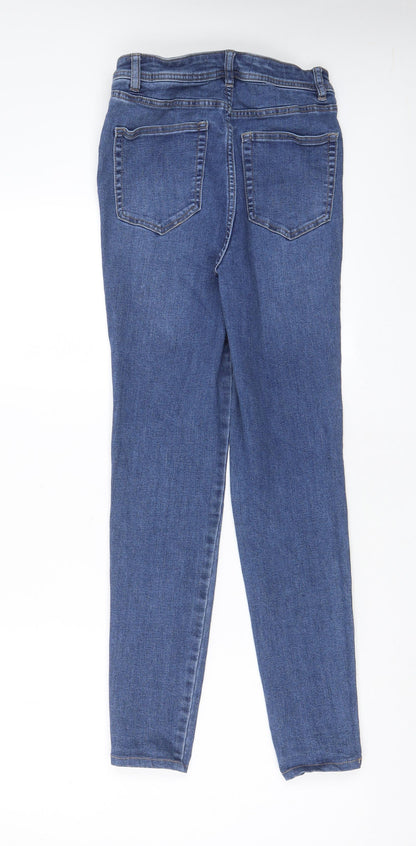 NEXT Womens Blue Cotton Skinny Jeans Size 10 L28 in Regular Zip - Pockets