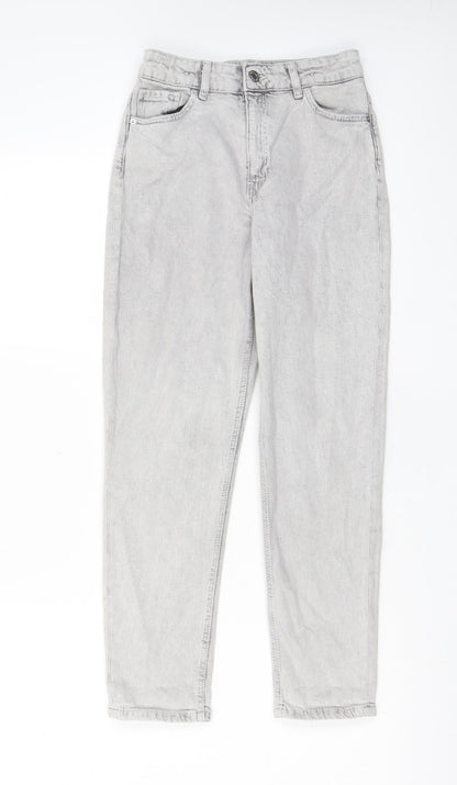 H&M Girls Grey Cotton Straight Jeans Size 10-11 Years L25 in Regular Zip - Pockets, Adjustable waist
