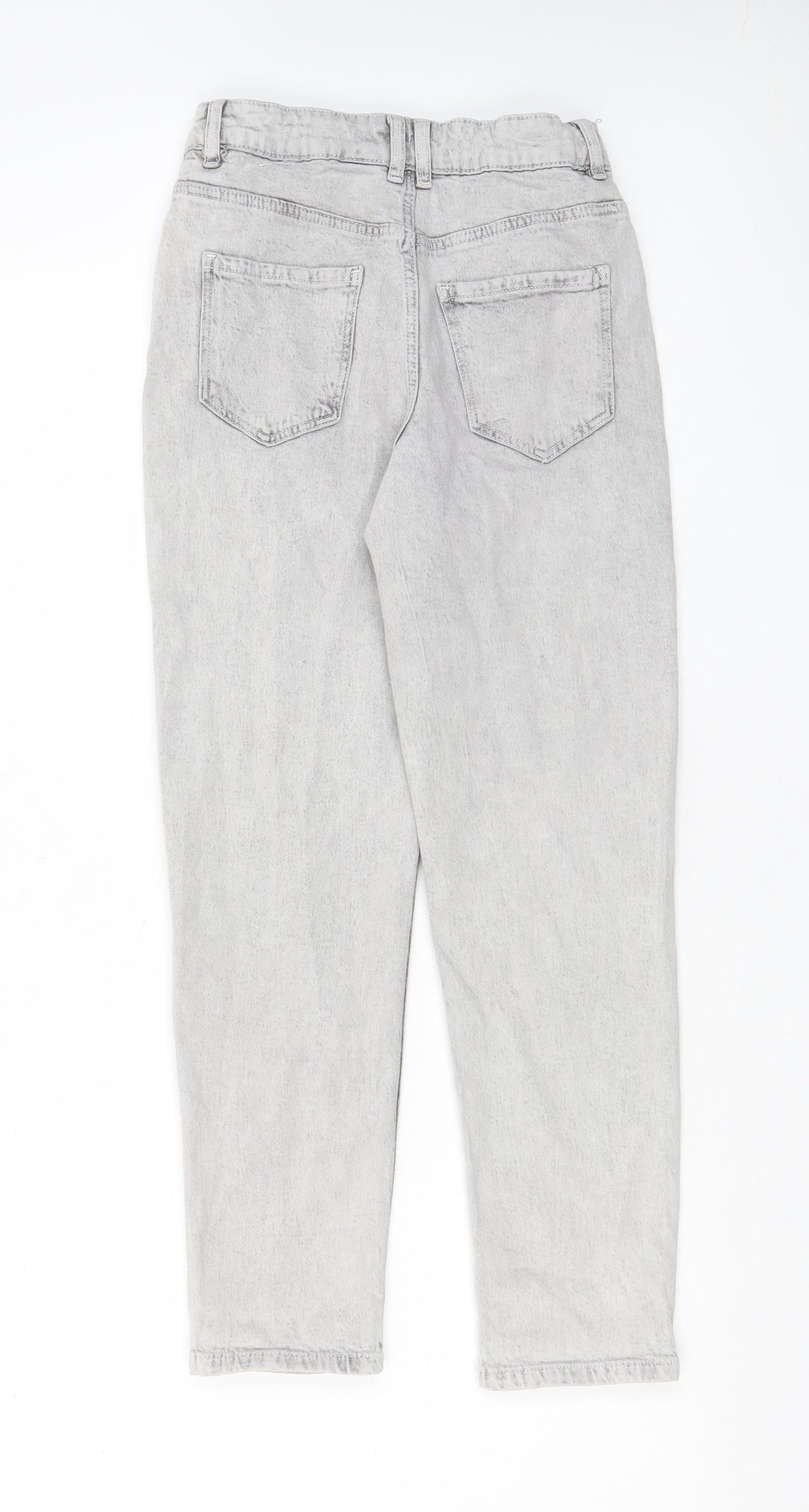 H&M Girls Grey Cotton Straight Jeans Size 10-11 Years L25 in Regular Zip - Pockets, Adjustable waist