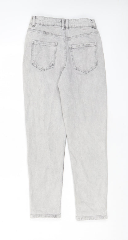 H&M Girls Grey Cotton Straight Jeans Size 10-11 Years L25 in Regular Zip - Pockets, Adjustable waist