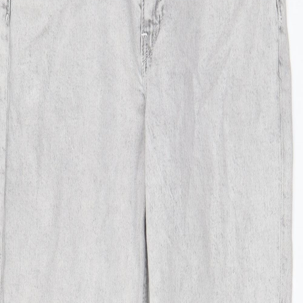 H&M Girls Grey Cotton Straight Jeans Size 10-11 Years L25 in Regular Zip - Pockets, Adjustable waist
