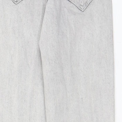 H&M Girls Grey Cotton Straight Jeans Size 10-11 Years L25 in Regular Zip - Pockets, Adjustable waist