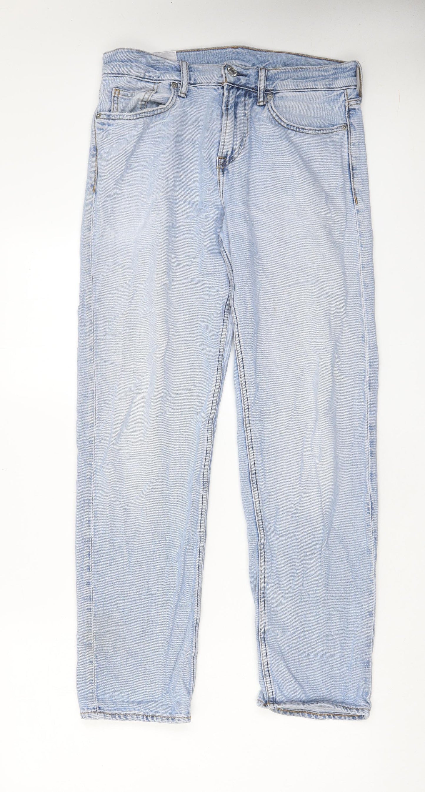 H&M Mens Blue Cotton Straight Jeans Size 30 in L30 in Relaxed Button - Pockets