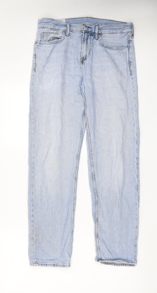 H&M Mens Blue Cotton Straight Jeans Size 30 in L30 in Relaxed Button - Pockets