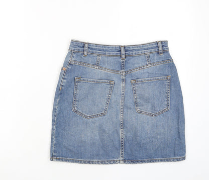 Oasis Womens Blue Cotton A-Line Skirt Size 8 Zip - Pockets