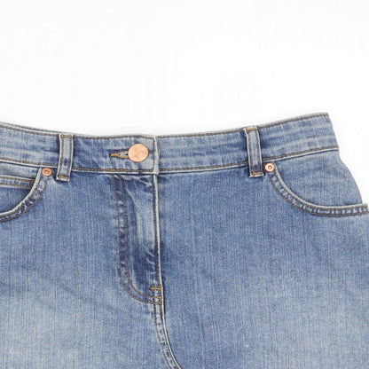 Oasis Womens Blue Cotton A-Line Skirt Size 8 Zip - Pockets