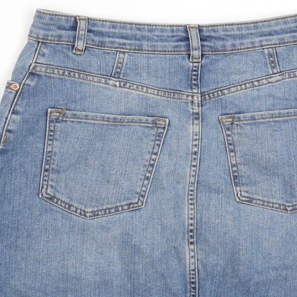 Oasis Womens Blue Cotton A-Line Skirt Size 8 Zip - Pockets
