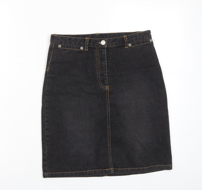Look Womens Blue Cotton A-Line Skirt Size 8 Zip - Pockets