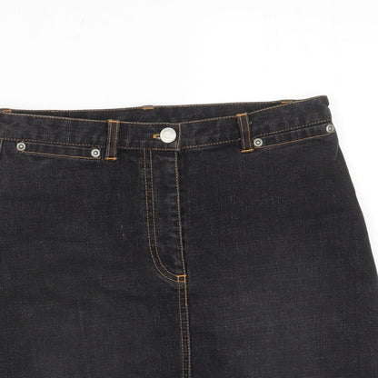 Look Womens Blue Cotton A-Line Skirt Size 8 Zip - Pockets