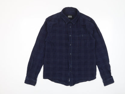 Native Youth Mens Blue Plaid Cotton Button-Up Size S Collared Button