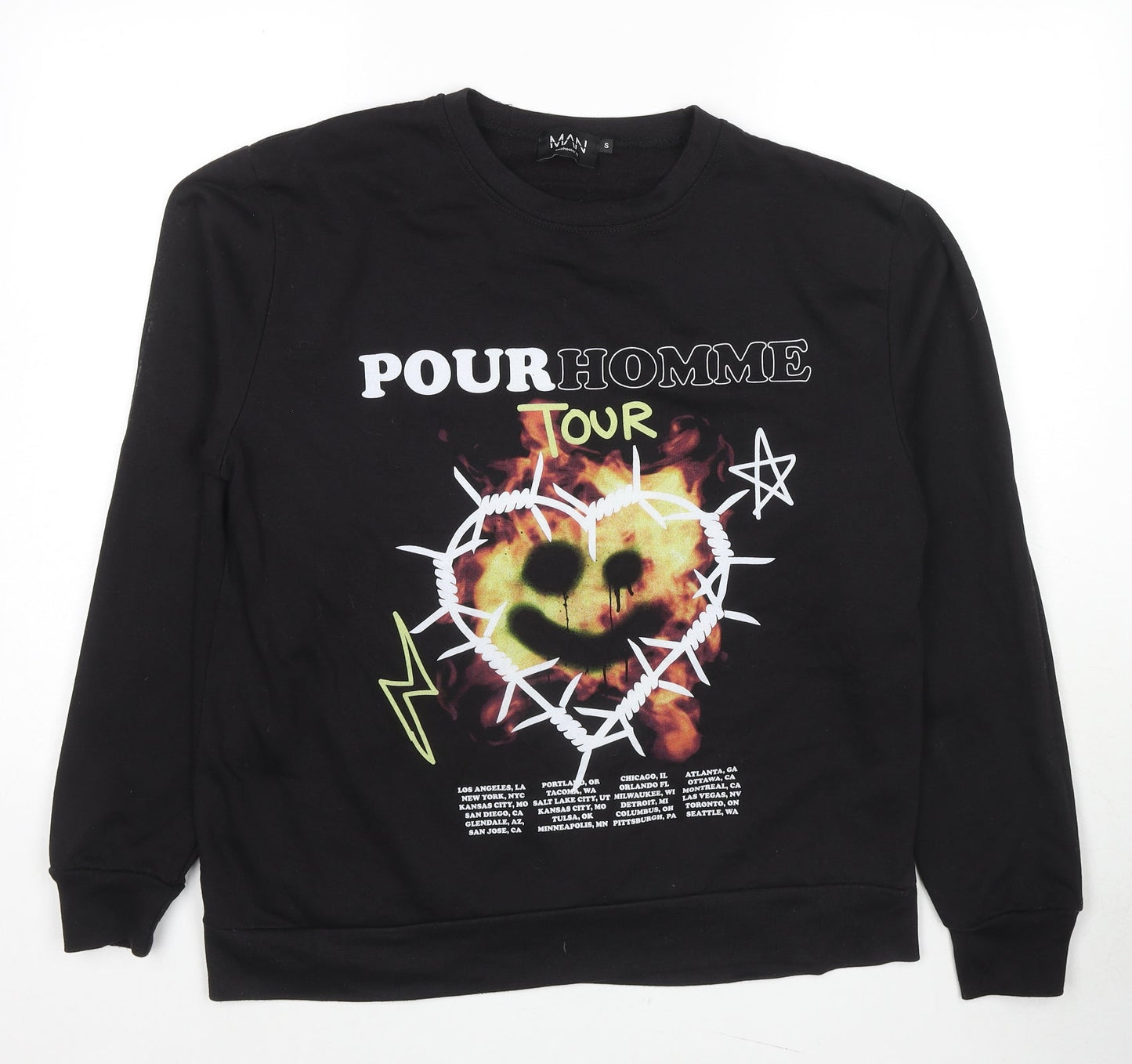Mens UK Size S Boohoo Black Pullover Sweatshirt