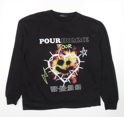 Mens UK Size S Boohoo Black Pullover Sweatshirt