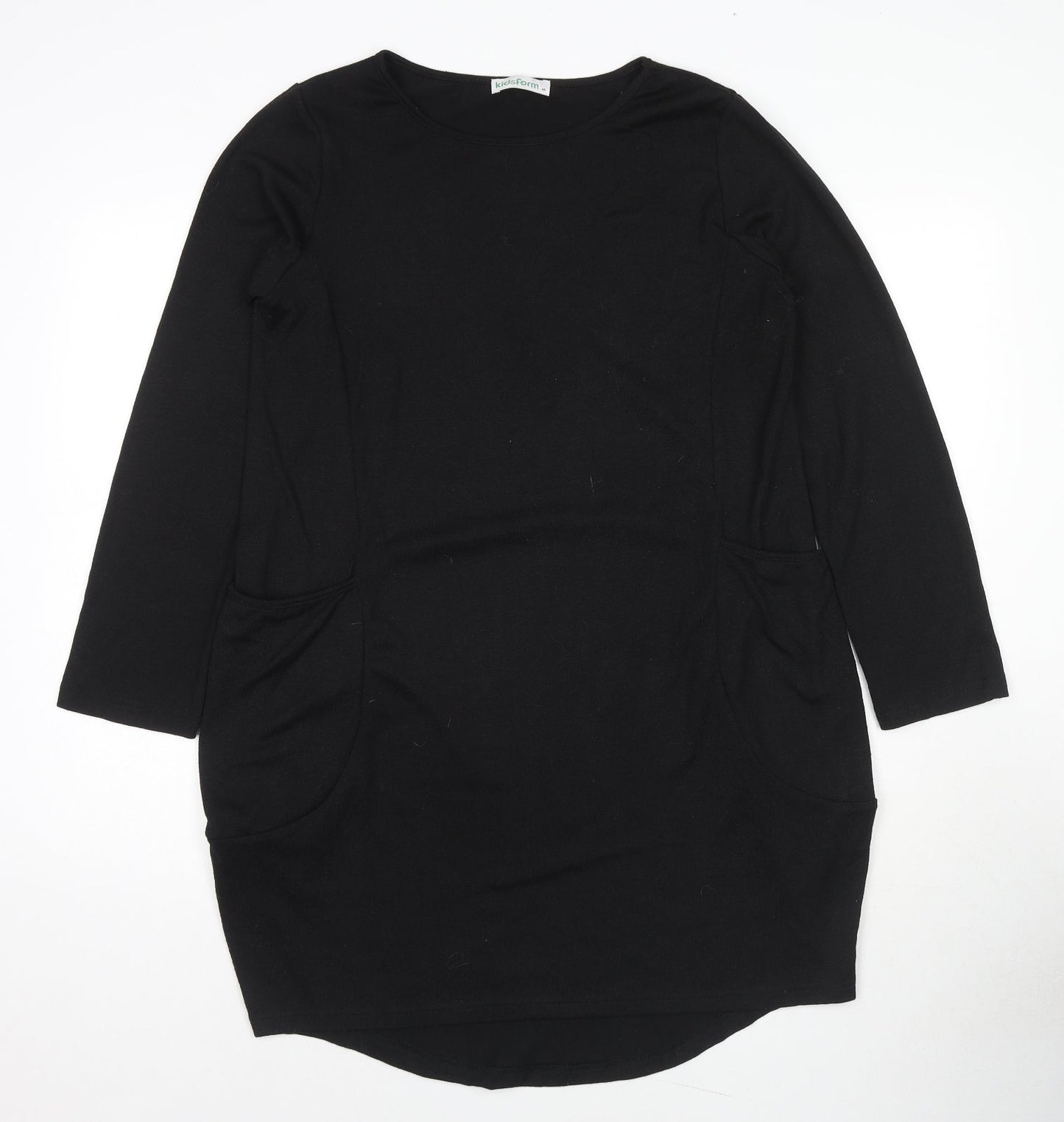 Kidsform Womens Black Polyester Jumper Dress Size M Round Neck Pullover - Pockets