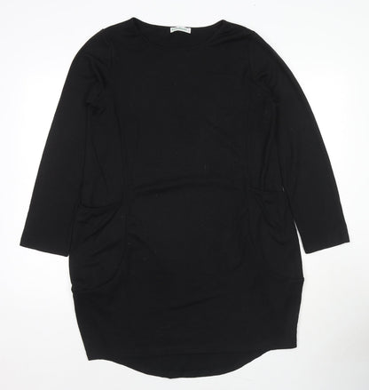 Kidsform Womens Black Polyester Jumper Dress Size M Round Neck Pullover - Pockets