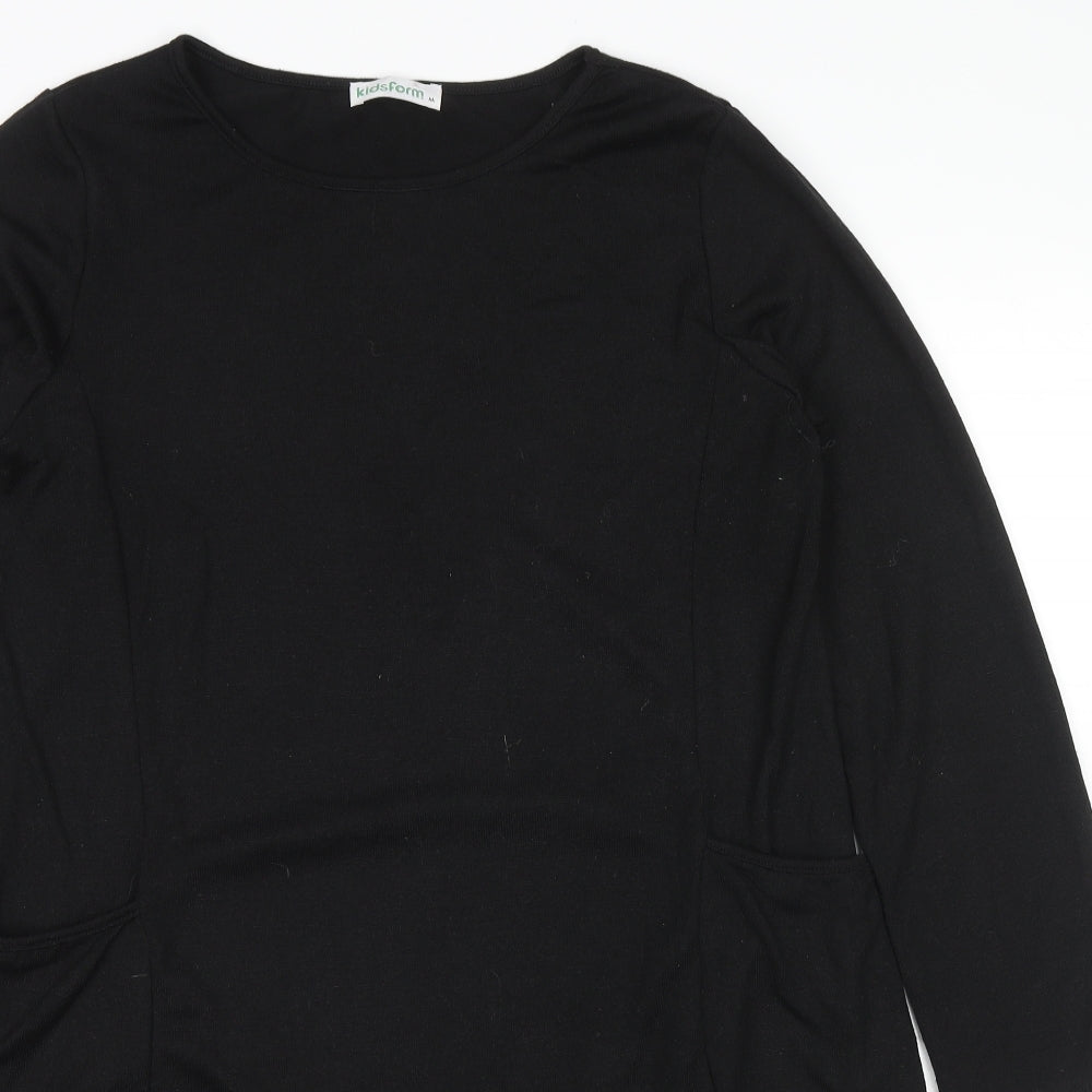 Kidsform Womens Black Polyester Jumper Dress Size M Round Neck Pullover - Pockets