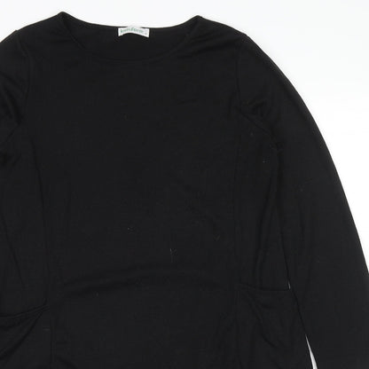 Kidsform Womens Black Polyester Jumper Dress Size M Round Neck Pullover - Pockets