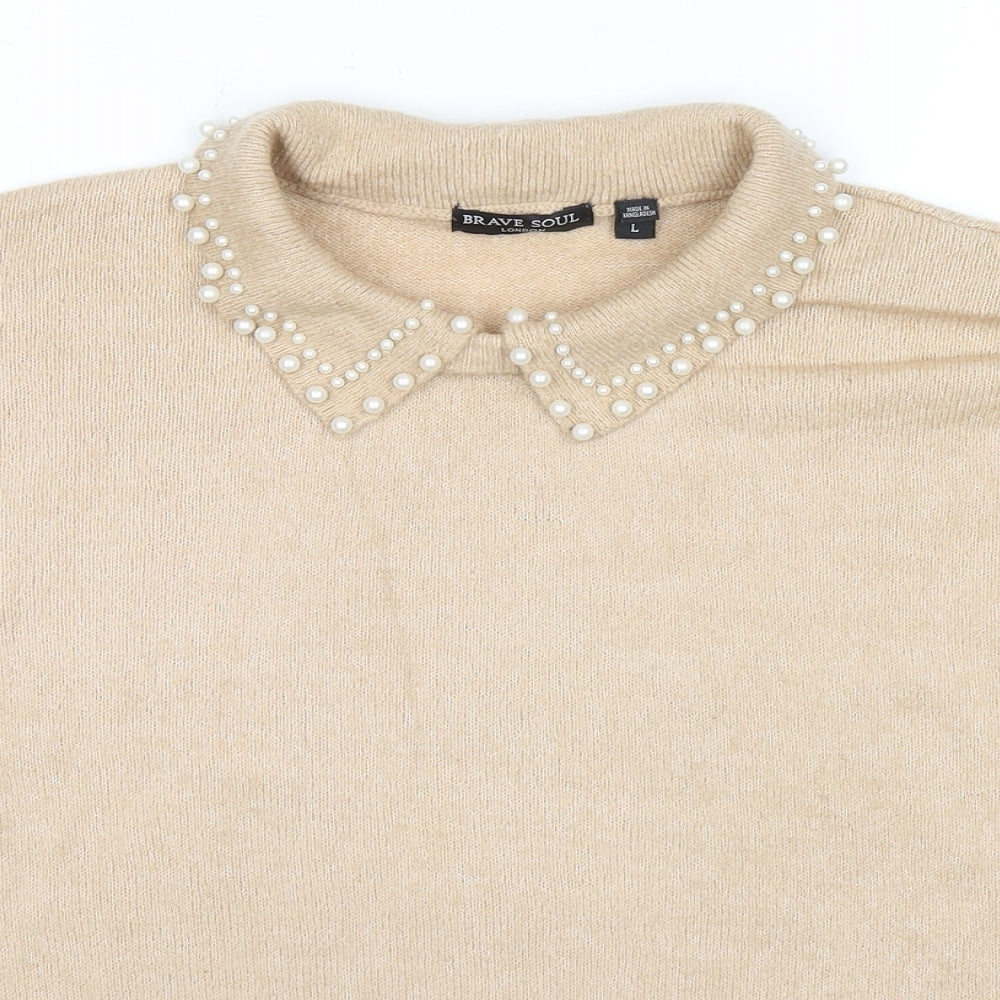 Womens UK Size L Brave Soul Beige Pullover Jumper