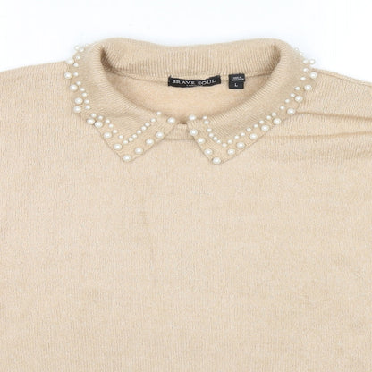 Womens UK Size L Brave Soul Beige Pullover Jumper