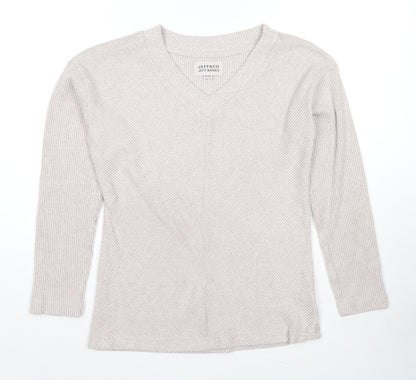 Jeffrey Banks Womens Beige V-Neck Polyester Pullover Jumper Size 8 - Size 8-10