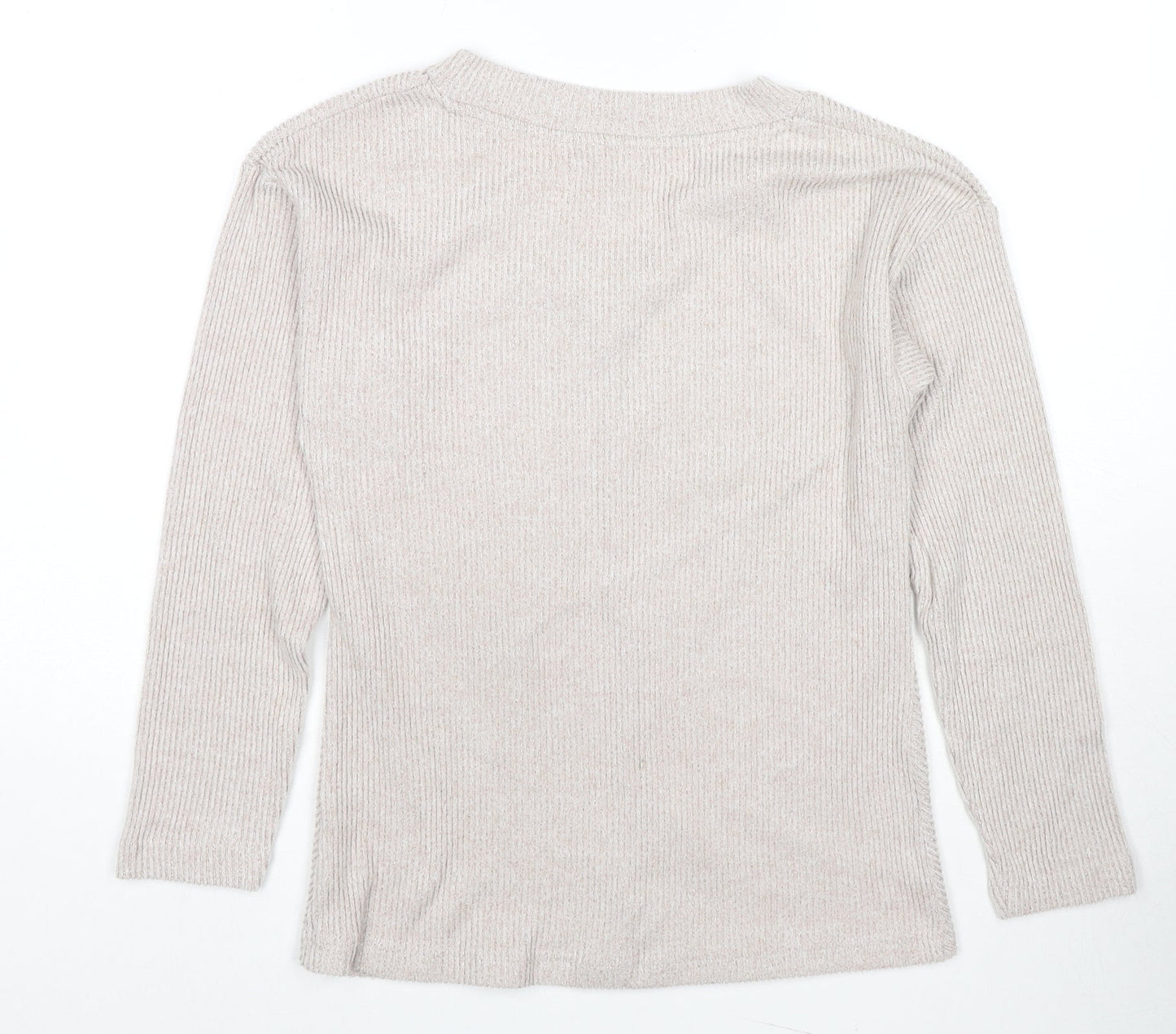 Jeffrey Banks Womens Beige V-Neck Polyester Pullover Jumper Size 8 - Size 8-10