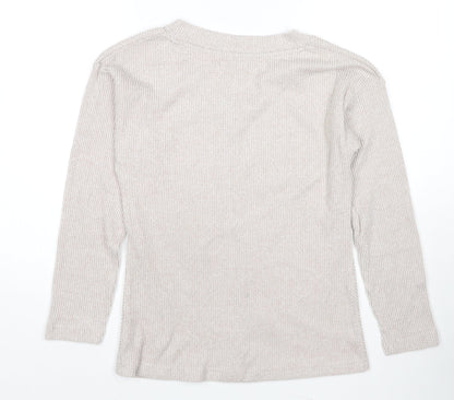 Jeffrey Banks Womens Beige V-Neck Polyester Pullover Jumper Size 8 - Size 8-10