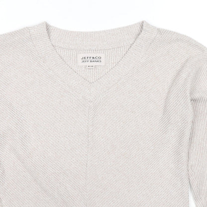 Jeffrey Banks Womens Beige V-Neck Polyester Pullover Jumper Size 8 - Size 8-10
