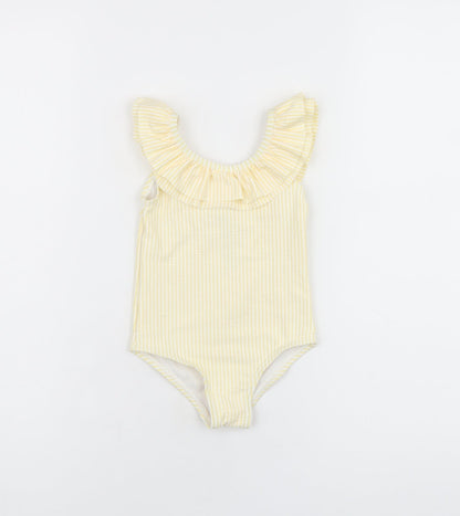 Marks and Spencer Girls Yellow Striped Polyester Bodysuit Outfit/Set Size 9-12 Months Pullover - Swimming Costume