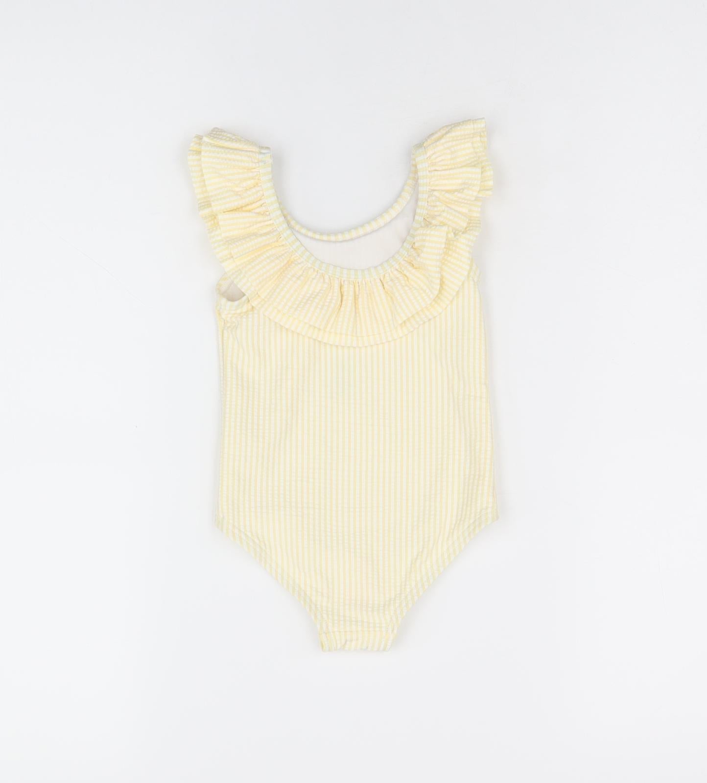 Marks and Spencer Girls Yellow Striped Polyester Bodysuit Outfit/Set Size 9-12 Months Pullover - Swimming Costume