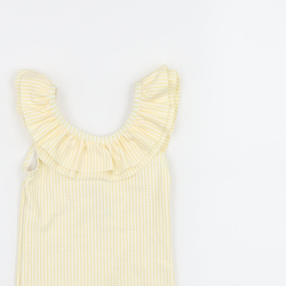 Marks and Spencer Girls Yellow Striped Polyester Bodysuit Outfit/Set Size 9-12 Months Pullover - Swimming Costume