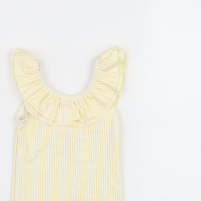 Marks and Spencer Girls Yellow Striped Polyester Bodysuit Outfit/Set Size 9-12 Months Pullover - Swimming Costume
