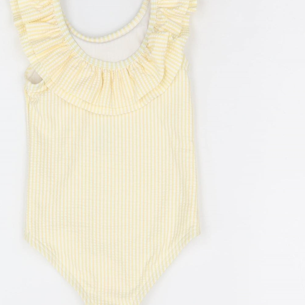 Marks and Spencer Girls Yellow Striped Polyester Bodysuit Outfit/Set Size 9-12 Months Pullover - Swimming Costume
