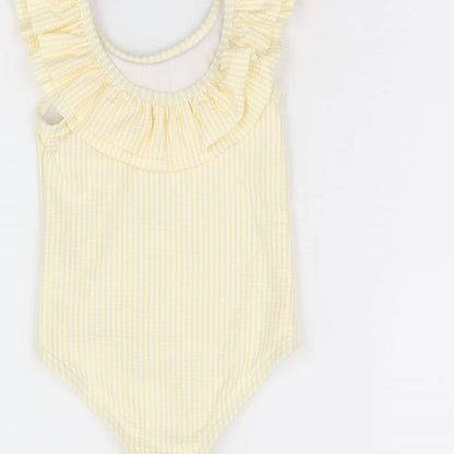 Marks and Spencer Girls Yellow Striped Polyester Bodysuit Outfit/Set Size 9-12 Months Pullover - Swimming Costume