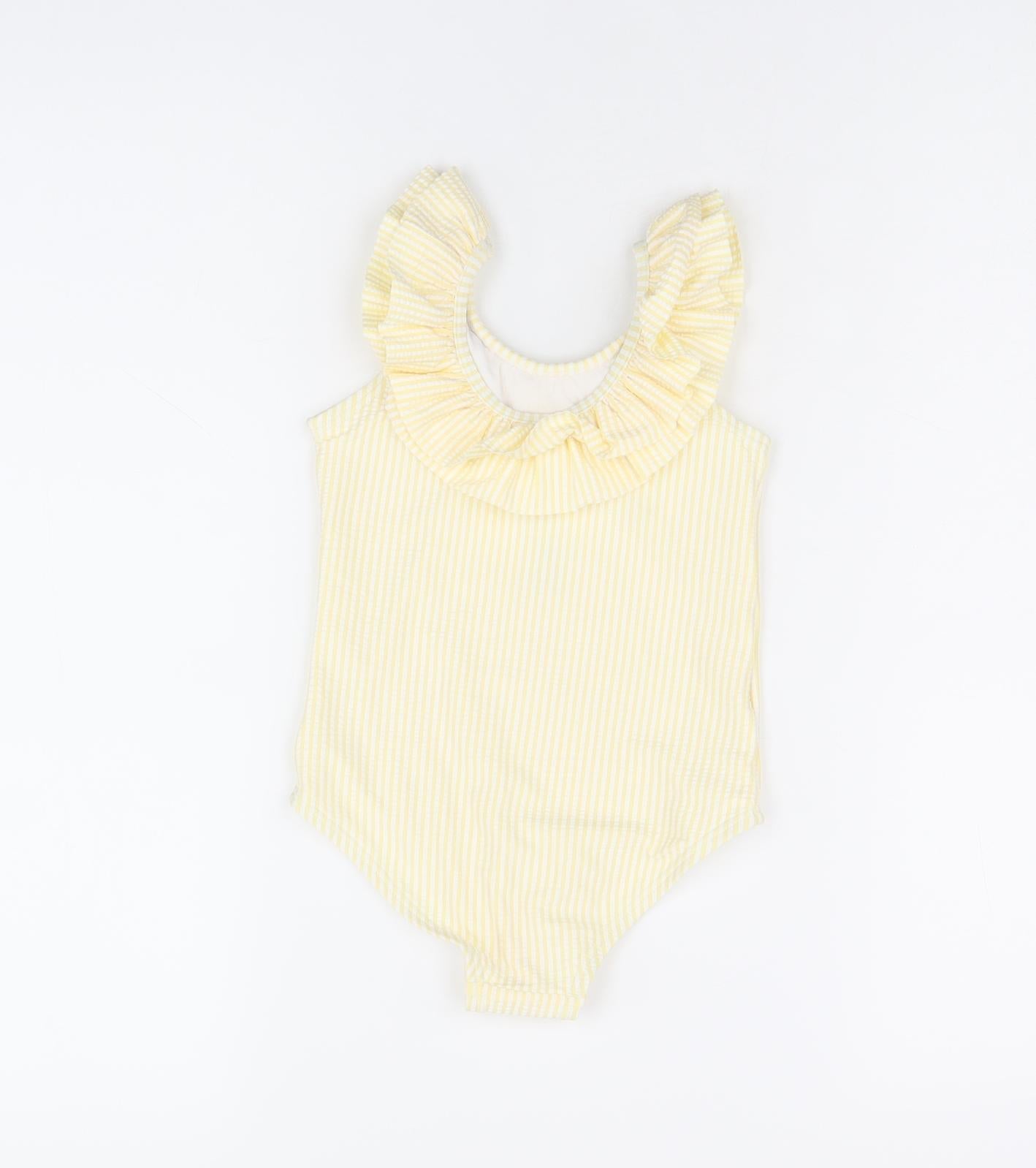 Marks and Spencer Girls Yellow Striped Polyester Bodysuit One-Piece Size 2-3 Years Pullover - Swimming Costume