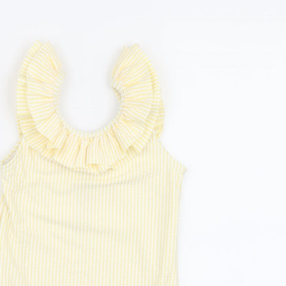 Marks and Spencer Girls Yellow Striped Polyester Bodysuit One-Piece Size 2-3 Years Pullover - Swimming Costume