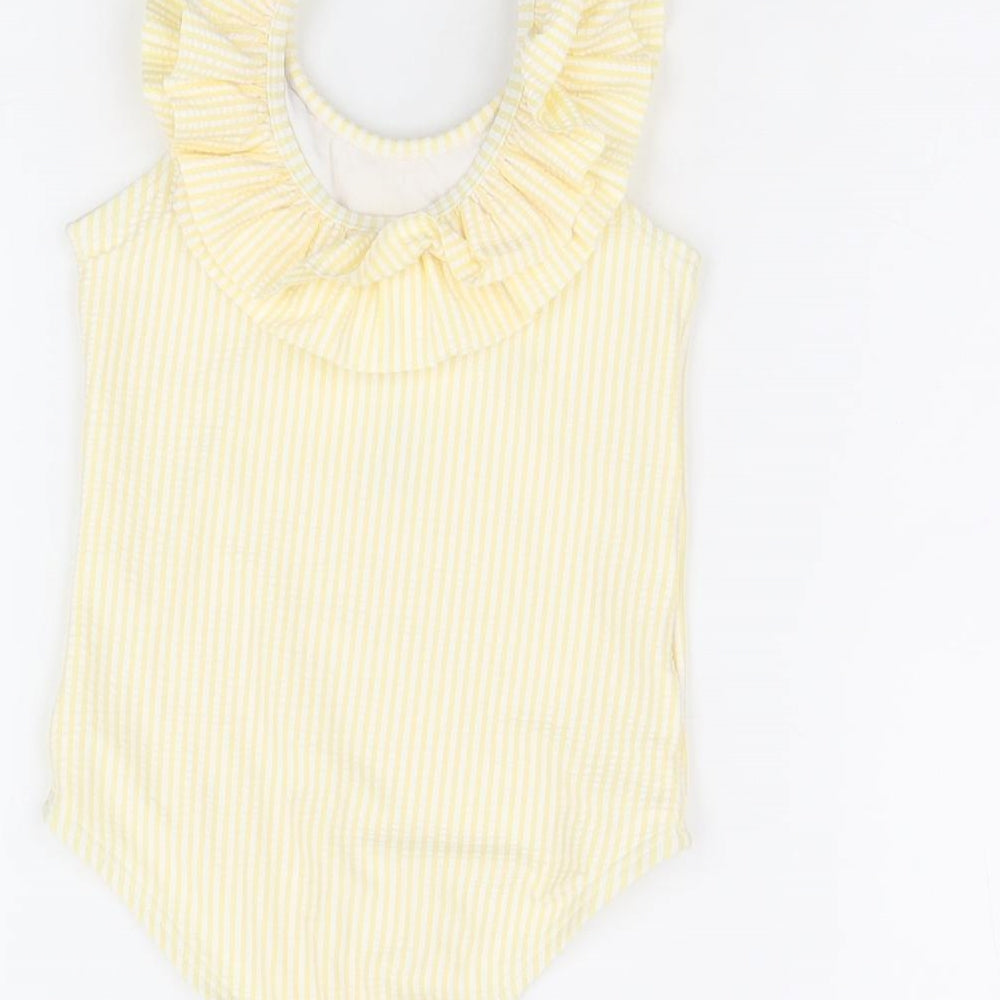 Marks and Spencer Girls Yellow Striped Polyester Bodysuit One-Piece Size 2-3 Years Pullover - Swimming Costume