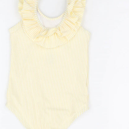 Marks and Spencer Girls Yellow Striped Polyester Bodysuit One-Piece Size 2-3 Years Pullover - Swimming Costume