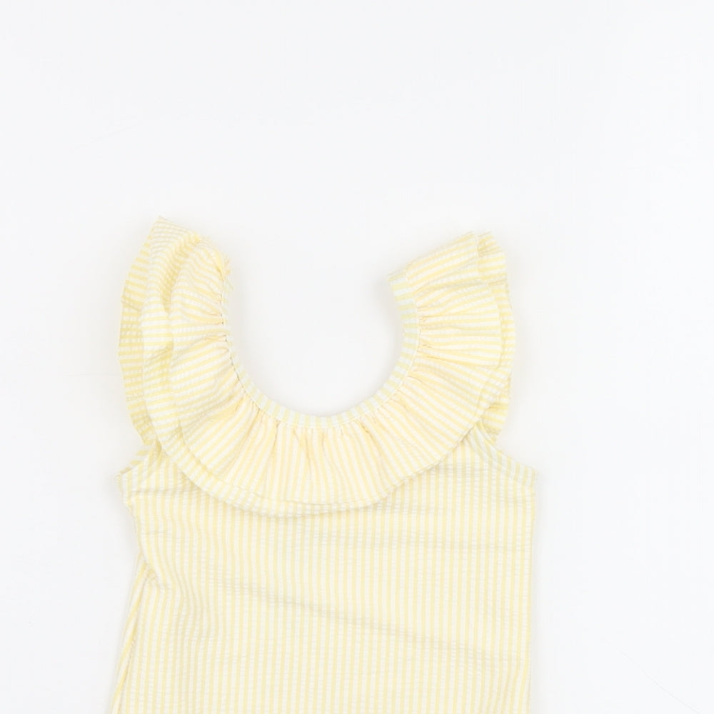 Marks and Spencer Girls Yellow Striped Polyester Bodysuit Outfit/Set Size 9-12 Months Pullover - Swimming Costume