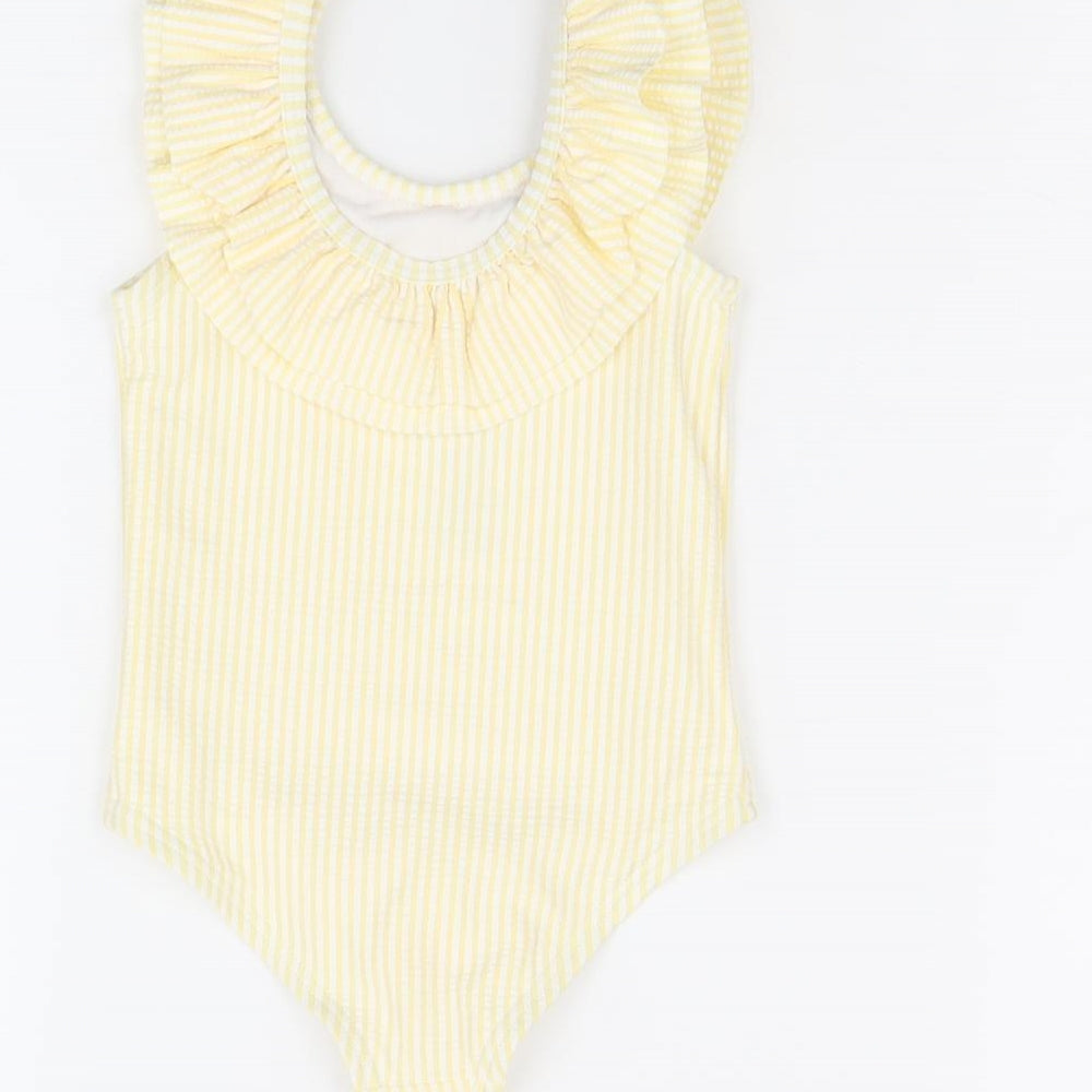 Marks and Spencer Girls Yellow Striped Polyester Bodysuit Outfit/Set Size 9-12 Months Pullover - Swimming Costume
