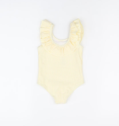 Marks and Spencer Girls Yellow Striped Polyester Bodysuit Outfit/Set Size 12-18 Months Pullover - Swimming Costume