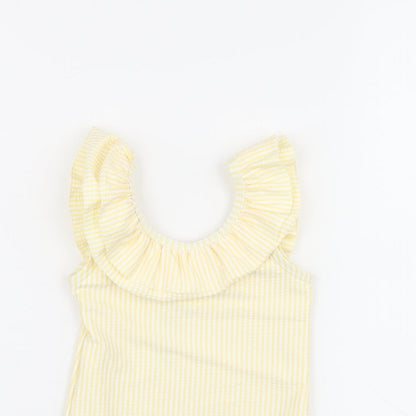 Marks and Spencer Girls Yellow Striped Polyester Bodysuit Outfit/Set Size 12-18 Months Pullover - Swimming Costume