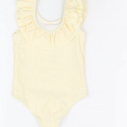 Marks and Spencer Girls Yellow Striped Polyester Bodysuit Outfit/Set Size 12-18 Months Pullover - Swimming Costume