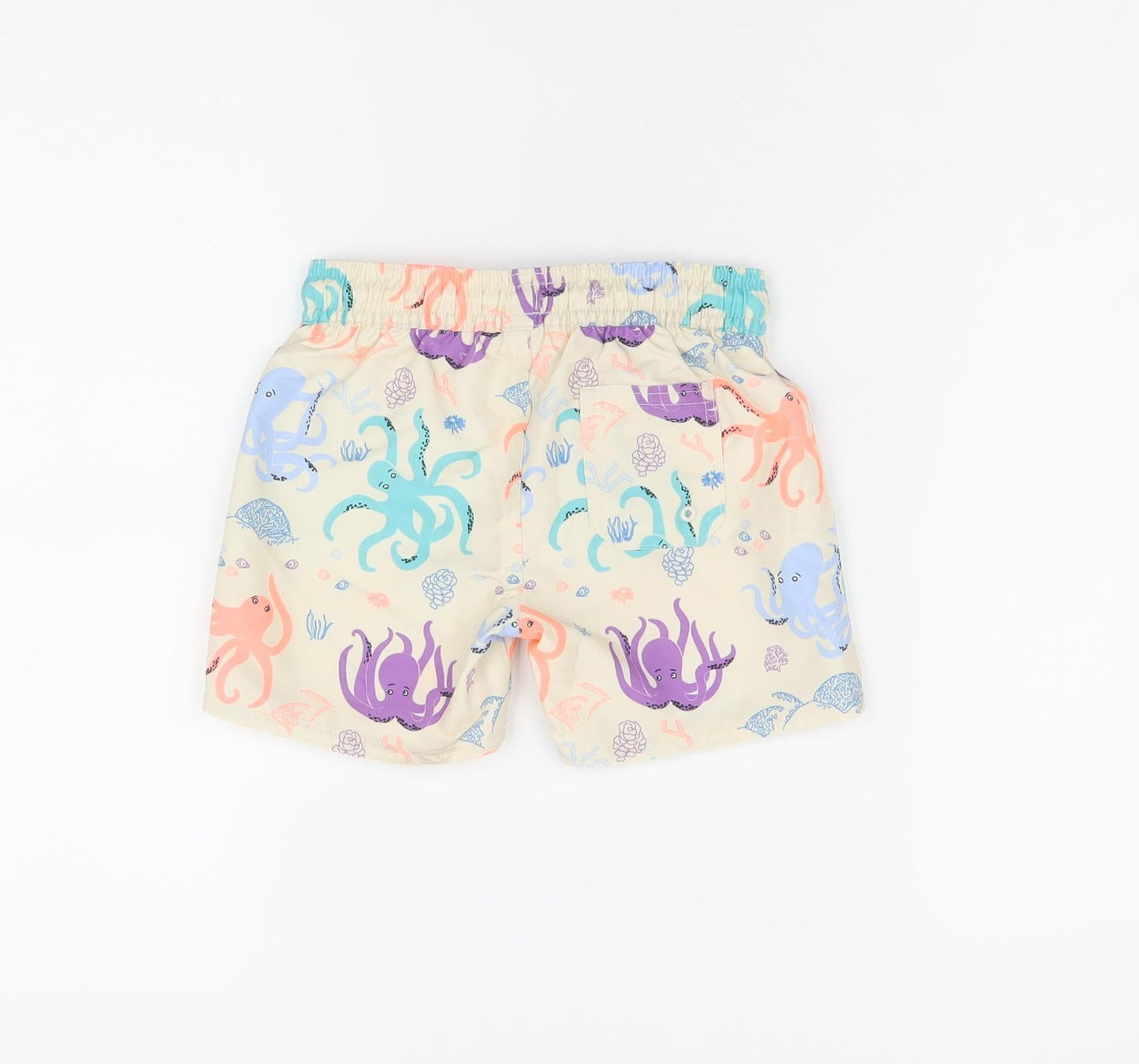 Marks and Spencer Boys Beige Geometric Polyester Shorts Outfit/Set Size 12-18 Months Drawstring - Swim Short, Octopus Print
