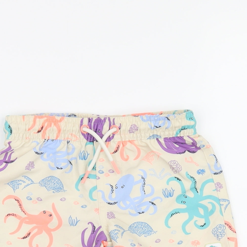 Marks and Spencer Boys Beige Geometric Polyester Shorts Outfit/Set Size 12-18 Months Drawstring - Swim Short, Octopus Print