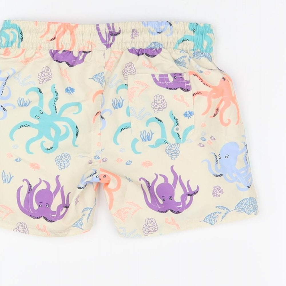 Marks and Spencer Boys Beige Geometric Polyester Shorts Outfit/Set Size 12-18 Months Drawstring - Swim Short, Octopus Print