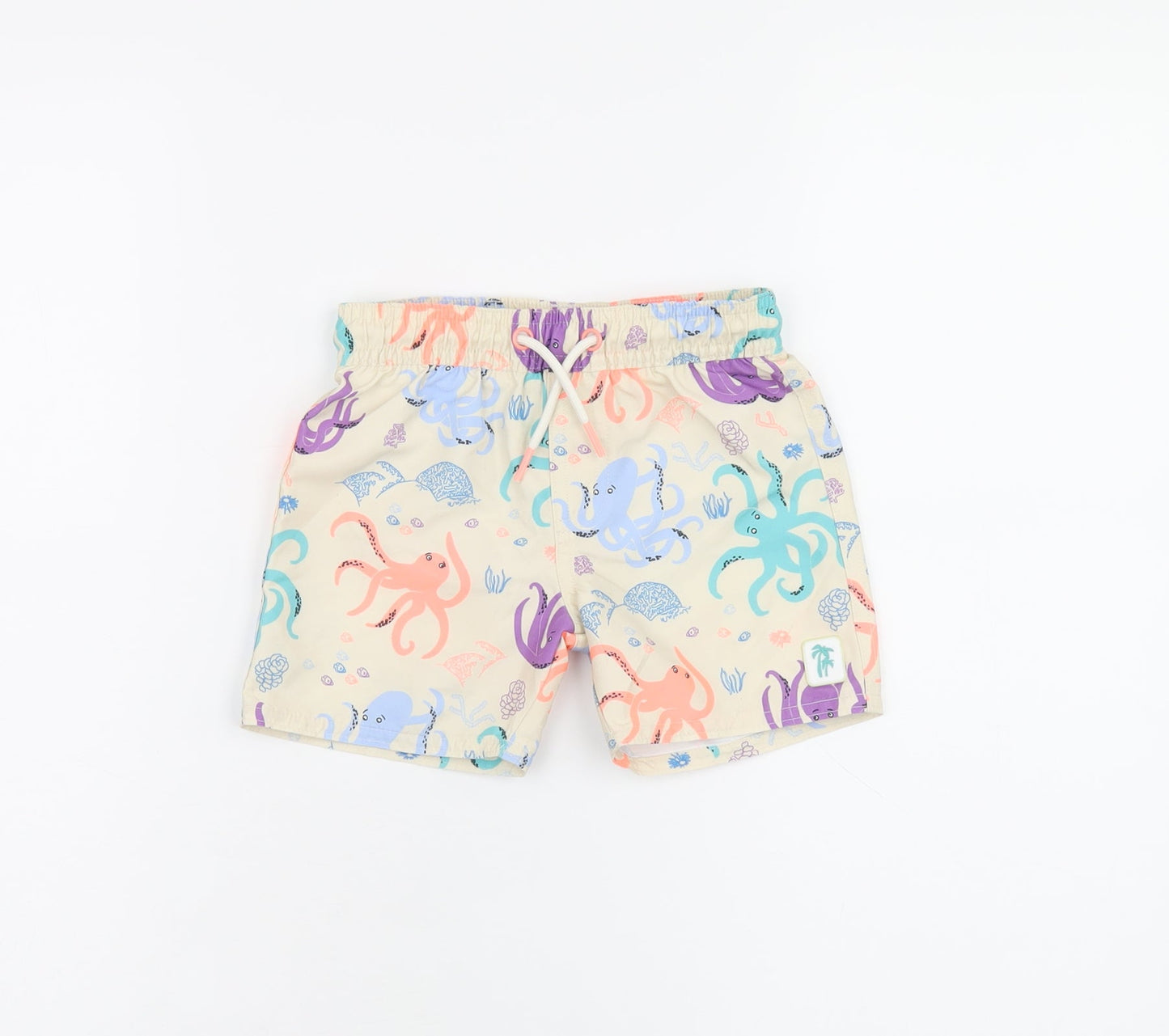 Marks and Spencer Boys Beige Geometric Polyester Shorts Outfit/Set Size 12-18 Months Drawstring - Swim Short, Octopus Print