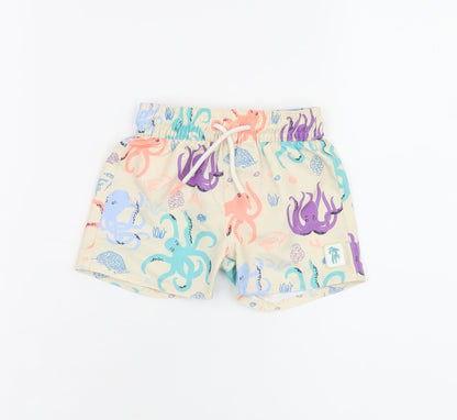 Marks and Spencer Boys Beige Geometric Polyester Shorts Outfit/Set Size 3-6 Months Drawstring - Swim Short, Octopus Print