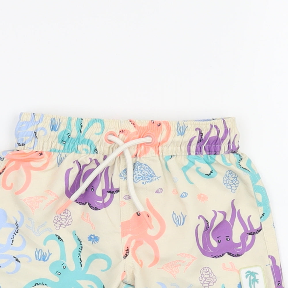 Marks and Spencer Boys Beige Geometric Polyester Shorts Outfit/Set Size 3-6 Months Drawstring - Swim Short, Octopus Print